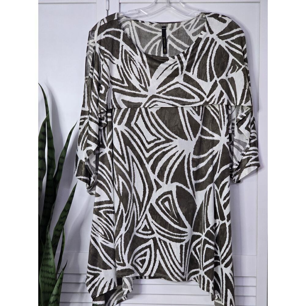 IC by CONNIE K Women's Brown White Flared Open Half Sleeve Tunic Blouse Size M